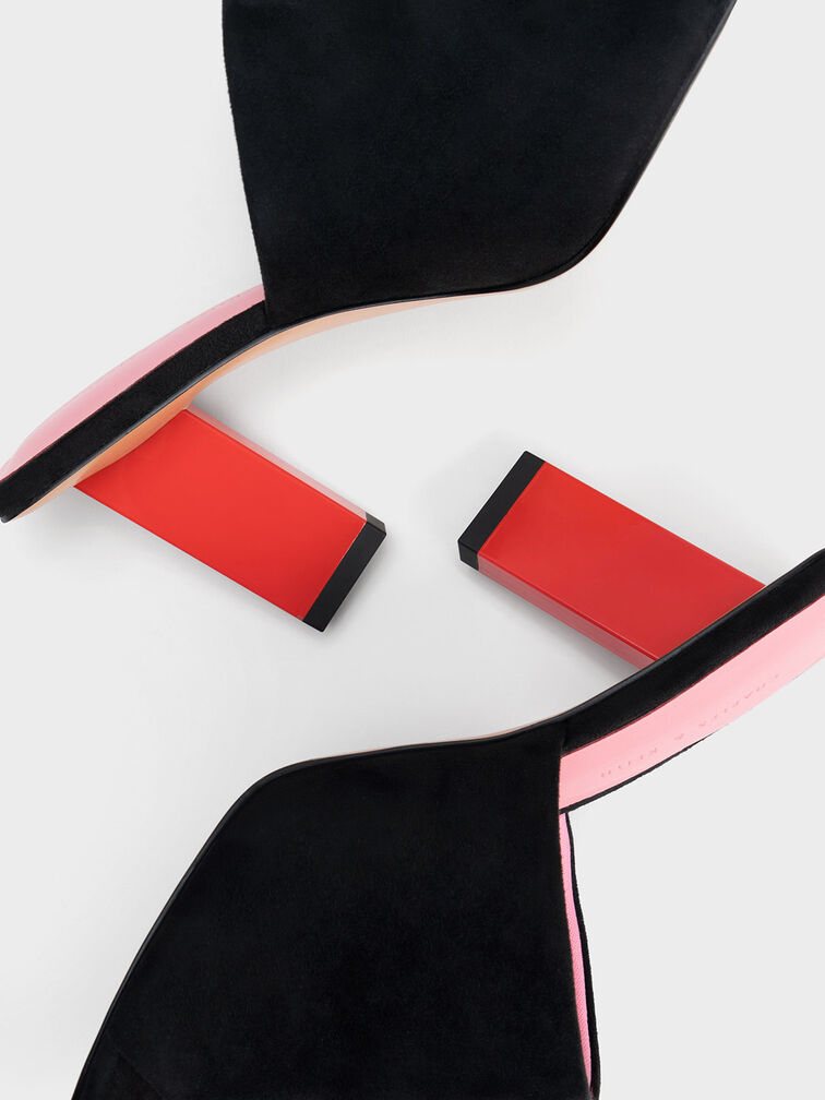 Textured Metallic Blade Heel Mules, Black Textured, hi-res