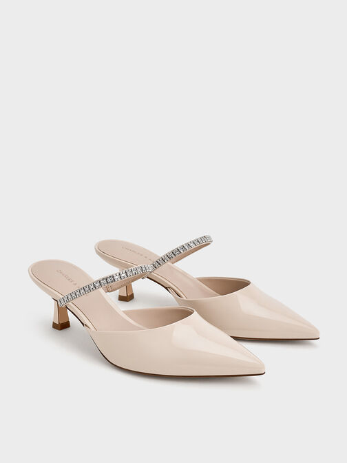 Ambrosia Gem-Embellished Pointed-Toe Mules, Cream, hi-res