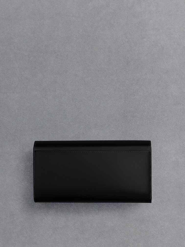 Leather Chain-Strap Wallet, Black, hi-res