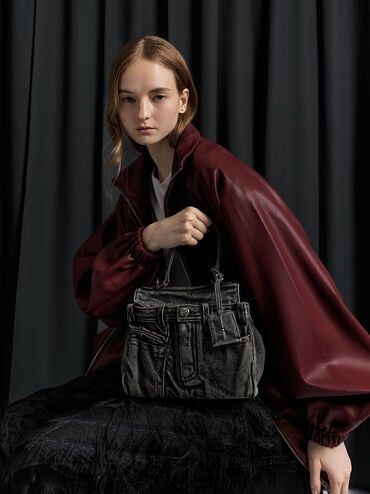 Arita Denim Jeans Top Handle Bag, Denim Noir, hi-res