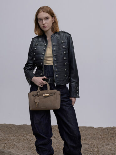 Mini Delfina Belted Tote Bag, Stone Grey, hi-res