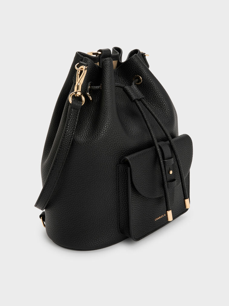 Beryl Drawstring Backpack, Black, hi-res