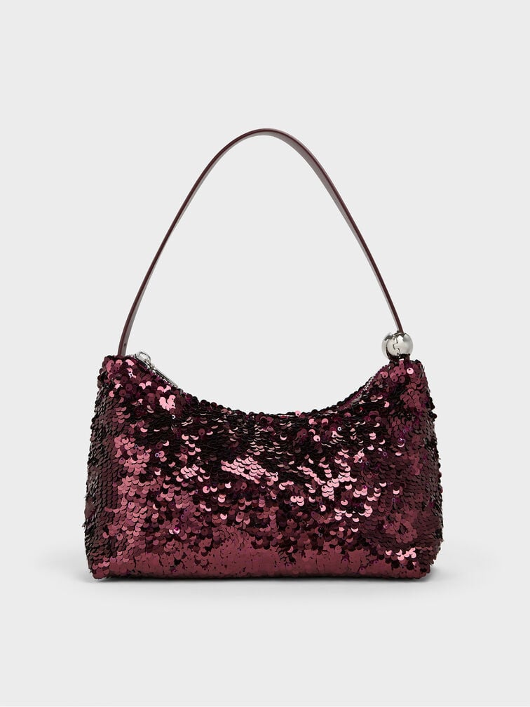 Jesmyn Sequinned Two-Way Bag, Burgundy, hi-res