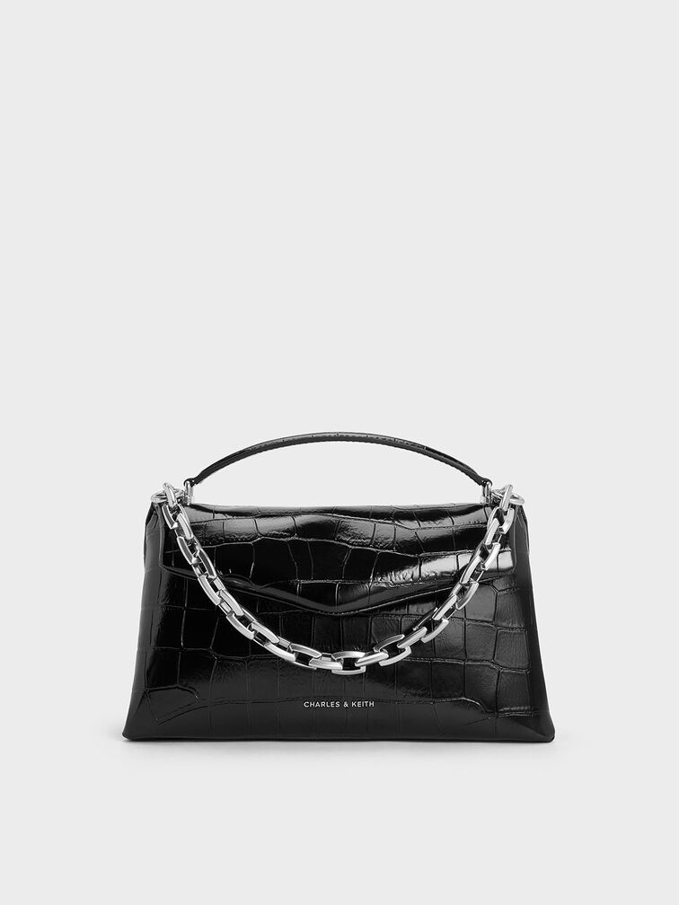 Andromeda Croc-Effect Chunky-Chain Top Handle Bag, Noir, hi-res