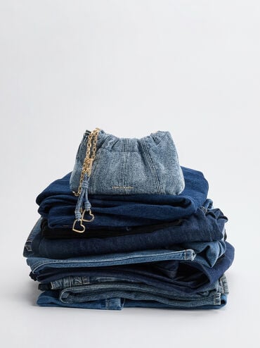 Ciara Denim Ruched Crossbody Bag, Denim Blue, hi-res