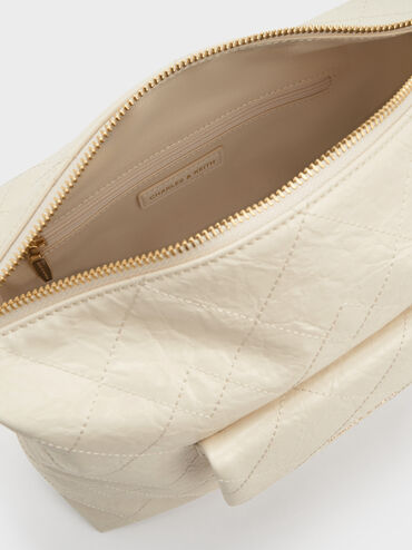 Duo Quilted Front-Pocket Hobo Bag, Cream, hi-res