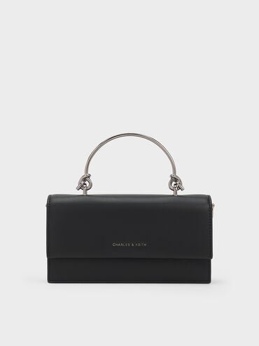 Kristine Sculptural-Handle Long Wallet, Noir, hi-res