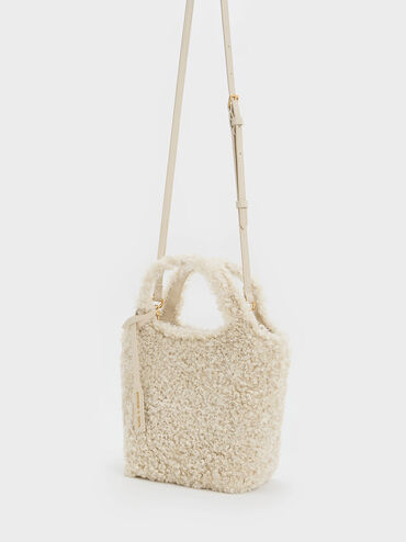 Arlys Furry Tote Bag, Beige, hi-res