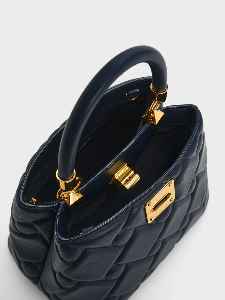 Tillie Quilted Top Handle Bag, Navy, hi-res