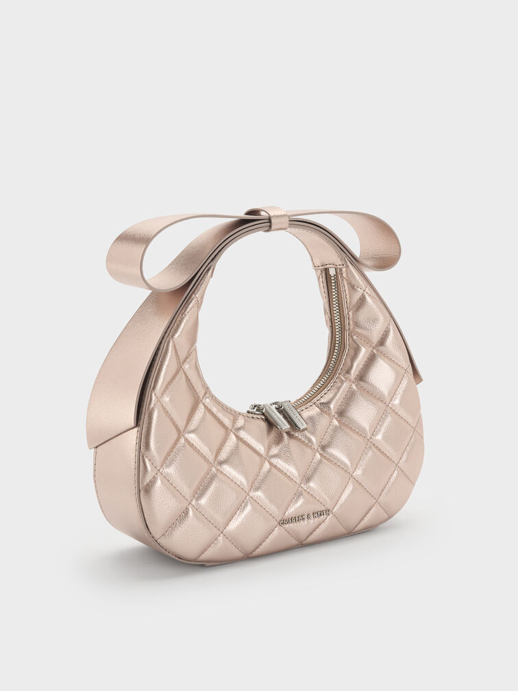 Janie Metallic Quilted Bow-Handle Bag, Rose Gold, hi-res