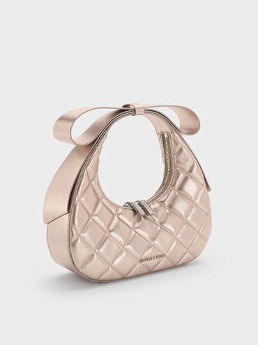 Janie Metallic Quilted Bow-Handle Bag, Rose Gold, hi-res