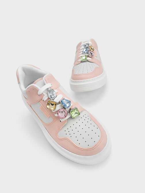 Gem-Embellished Platform Sneakers, Pink, hi-res