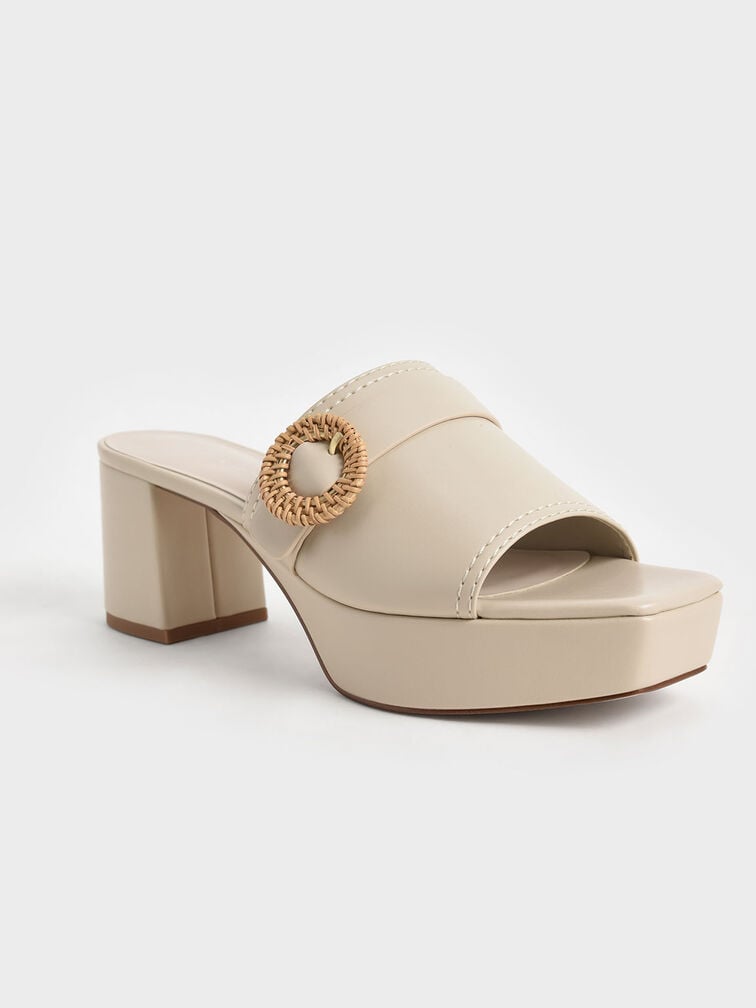Woven Buckle Platform Mules, Chalk, hi-res