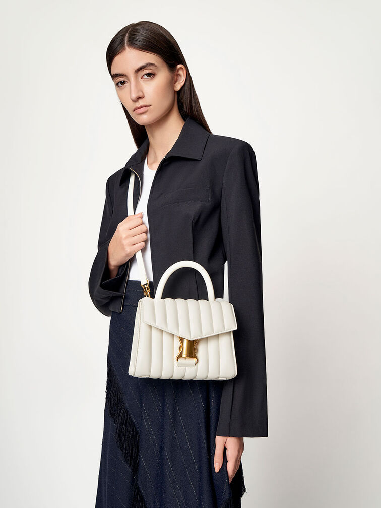 Ivy Metallic Buckle Bag, Cream, hi-res