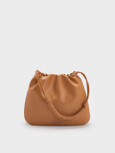 Lorelai Ruched Knotted-Strap Hobo Bag, Russet Brown, hi-res