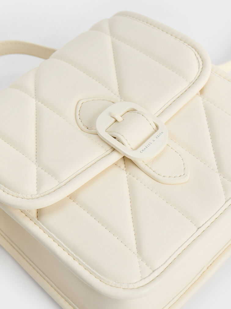 Lin Quilted Belted Backpack, Cream, hi-res
