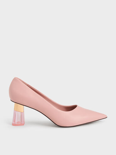 Oleana Metallic-Accent Clear Heel Pumps, Blush, hi-res