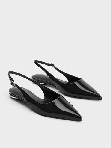 Patent Pointed-Toe Slingback Flats, Black Patent, hi-res