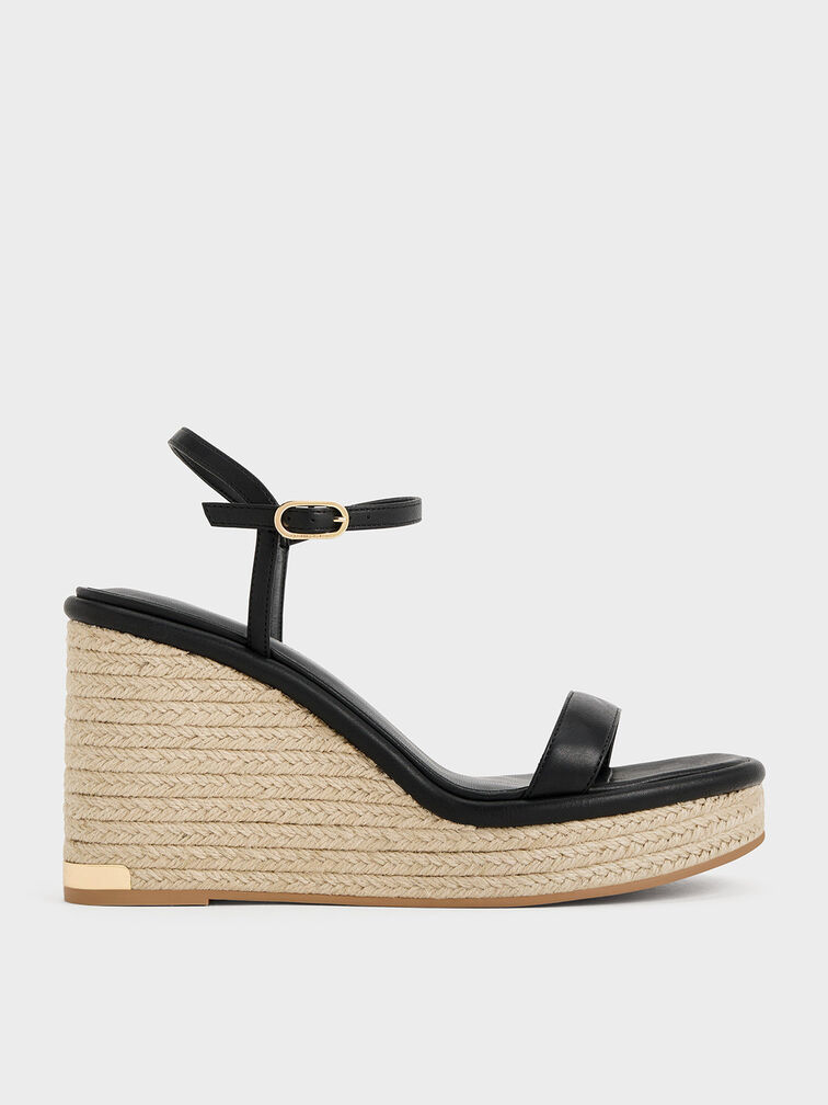 Espadrille Wedges, Black, hi-res