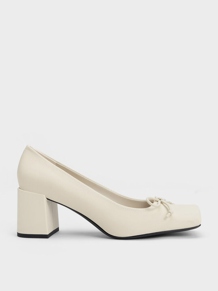 Bow Square-Toe Pumps, Chalk, hi-res