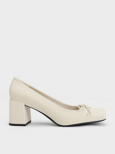 Bow Square-Toe Pumps, Chalk, hi-res