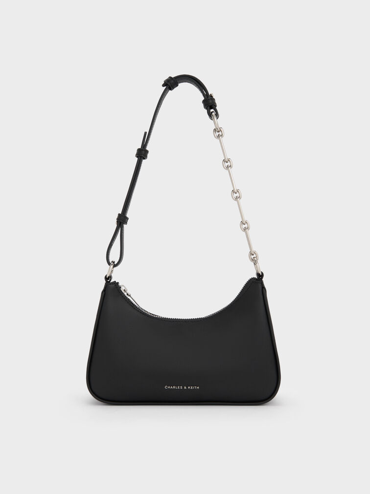Lane Chain-Link Shoulder Bag, Noir, hi-res