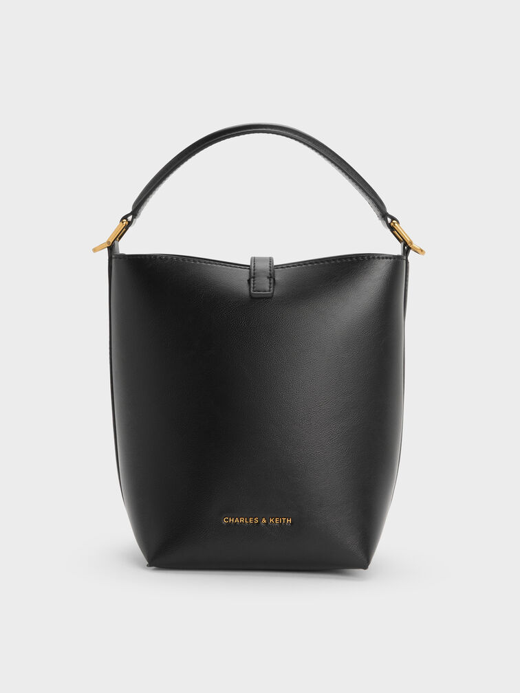 Cesia Metallic-Accent Bucket Bag, Black, hi-res