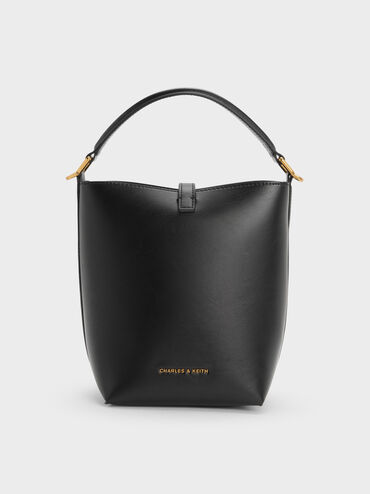 Cesia Metallic-Accent Bucket Bag, Black, hi-res