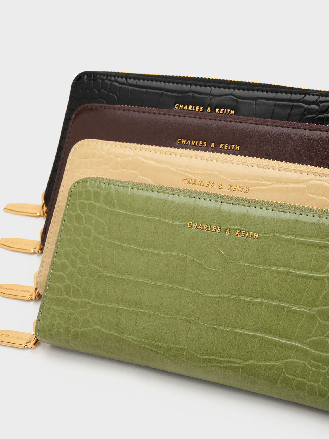 Croc Embossed Zip Around Long Wallet Black