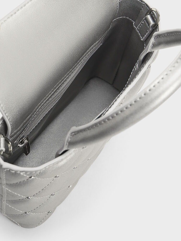 Gem-Embellished Padded Tote Bag, Silver, hi-res