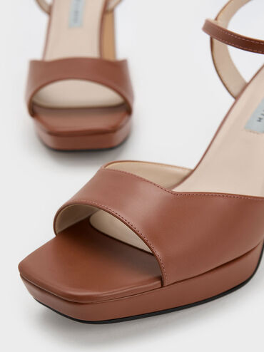 Blade Heel Platform Sandals, Brown, hi-res