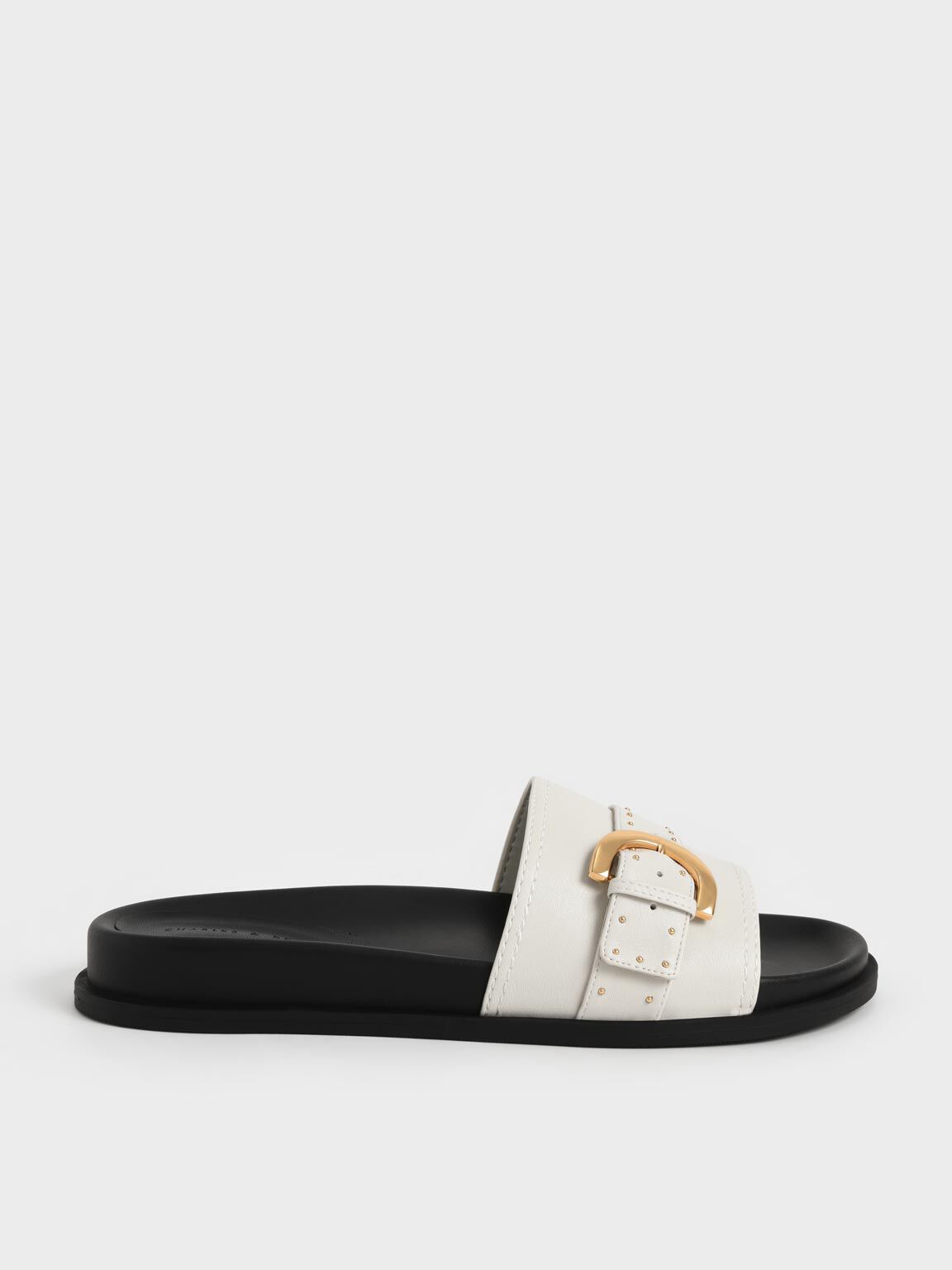 Studded Buckle Slide Sandals Chalk