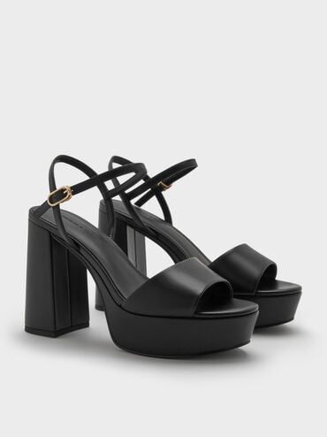 Block-Heel Platform Sandals, Black, hi-res