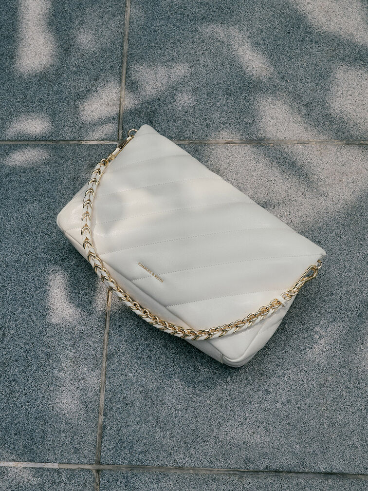 Fawn Panelled Chain-Handle Shoulder Bag, Cream, hi-res