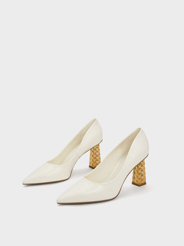 Quilted Heel Pointed-Toe Pumps, Chalk, hi-res