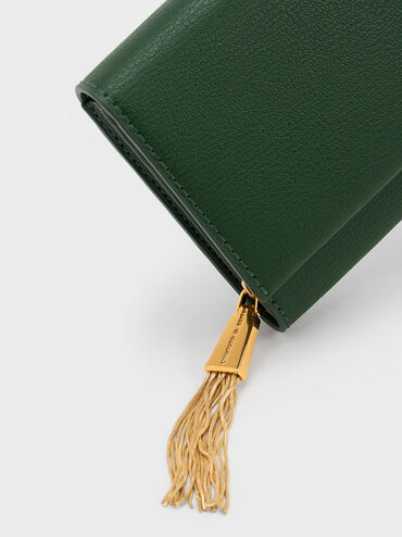 Tassel Detail Long Wallet, Dark Green, hi-res