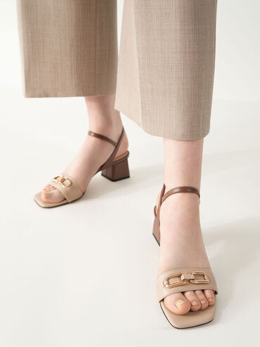 Two-Tone Chain Link Ankle Strap Sandals, Multi, hi-res