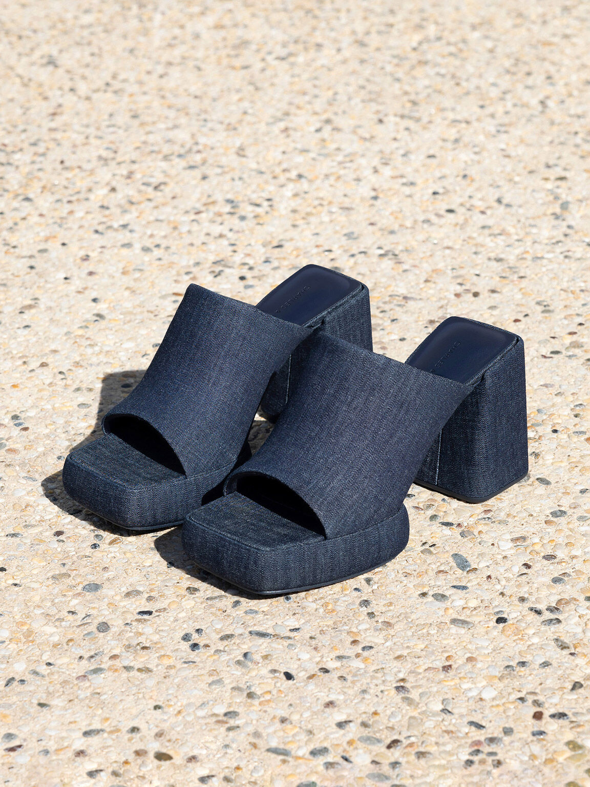Dark Blue Lucile Denim Block Heel Platform Mules CHARLES KEITH IN