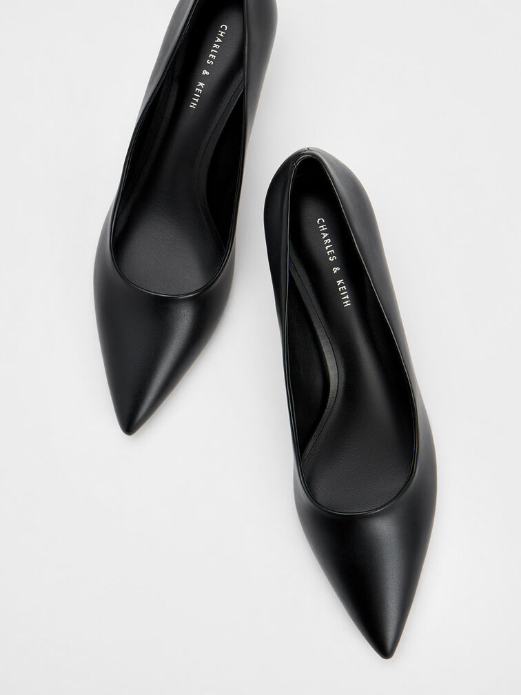 Bamboo Heel Pointed-Toe Pumps, Black, hi-res