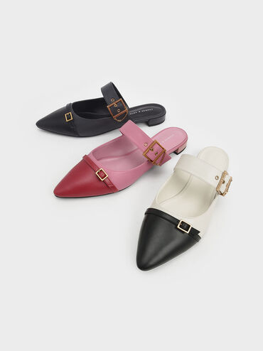 Hadley Double Buckle Flat Mules, Dark Blue, hi-res