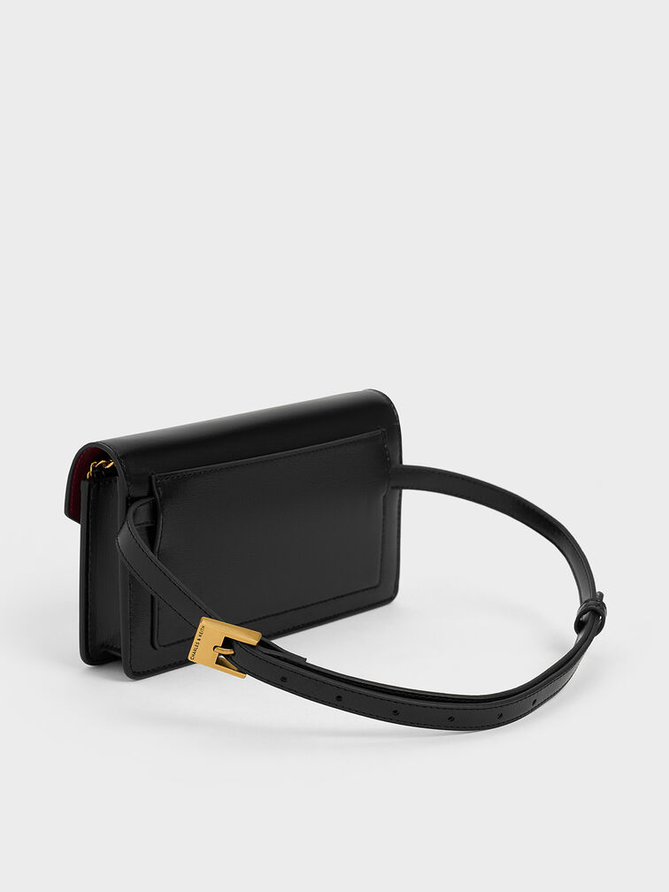 Samantha Envelope Chain-Embellished Crossbody Bag, Black, hi-res