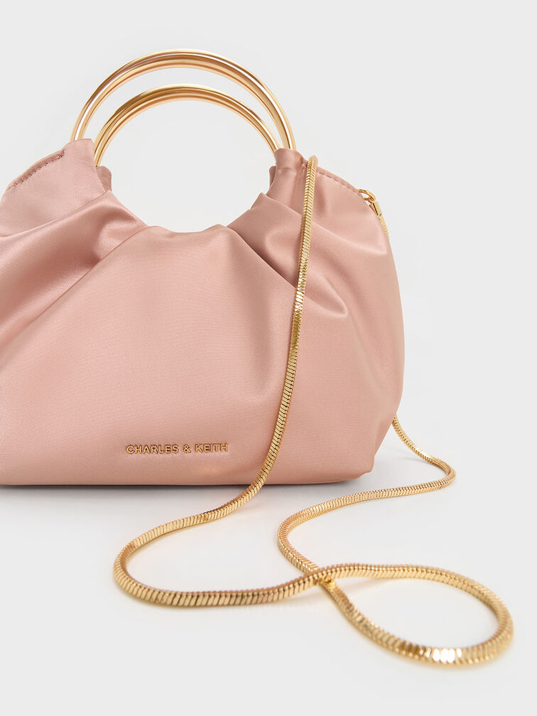 Satin Ruched Ring-Handle Bag, Ballerina Pink, hi-res