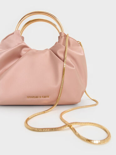 Satin Ruched Ring-Handle Bag, Ballerina Pink, hi-res