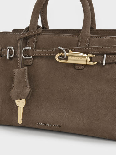 Mini Delfina Belted Tote Bag, Stone Grey, hi-res