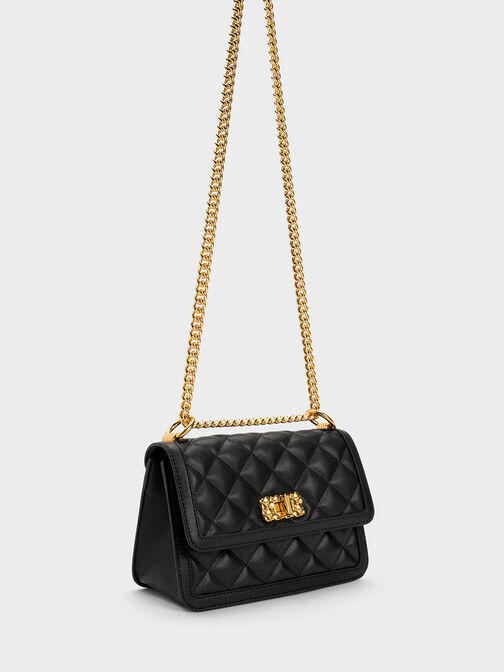 Micaela Quilted Chain Bag, Black, hi-res
