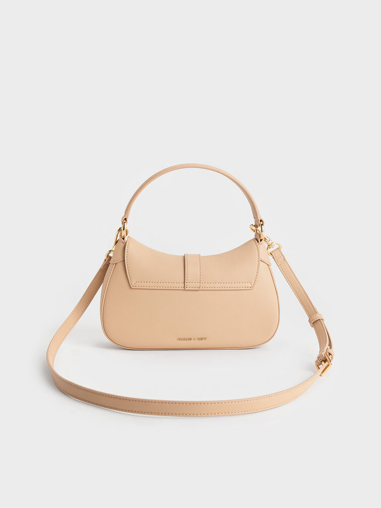Agatha Chain-Accent Hobo Bag, Beige, hi-res