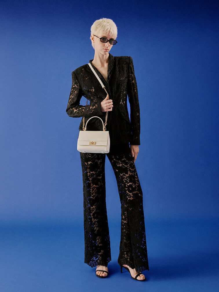 Lennie Chain-Strap Top Handle Bag, Cream, hi-res