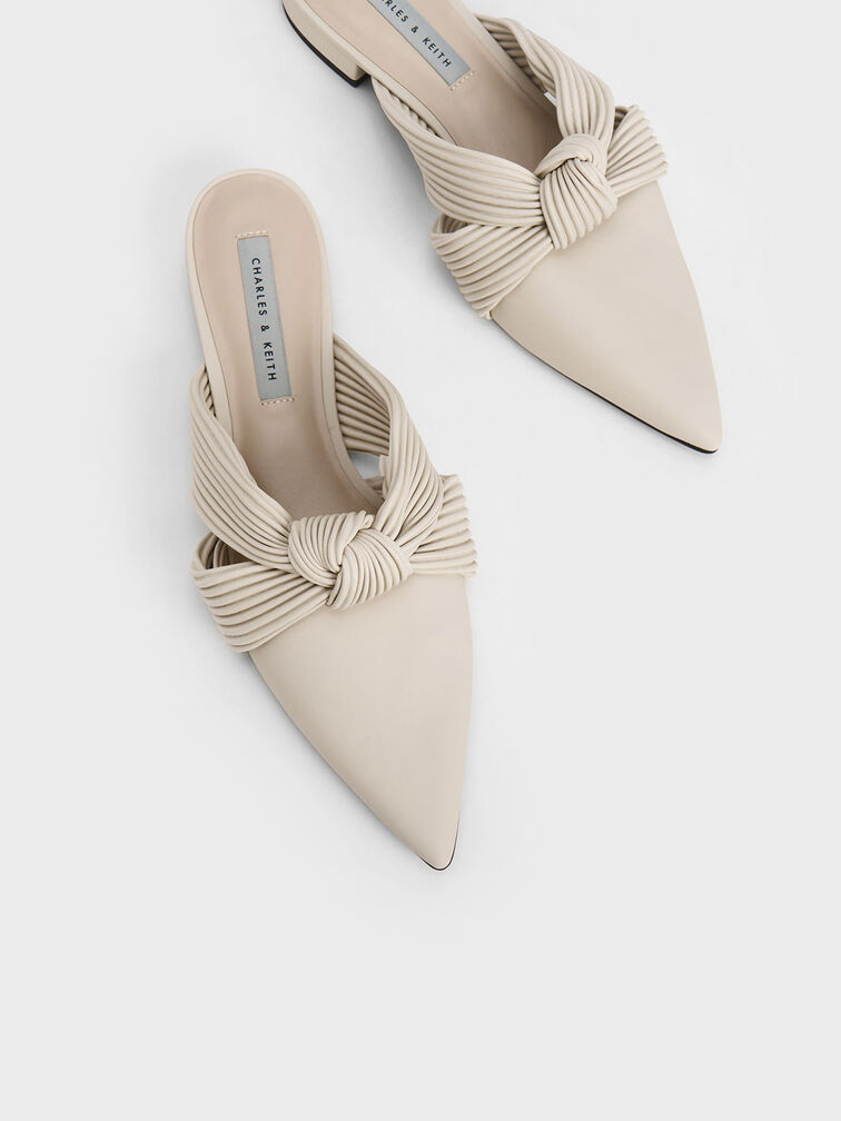 Knotted Pleated Mules, Chalk, hi-res