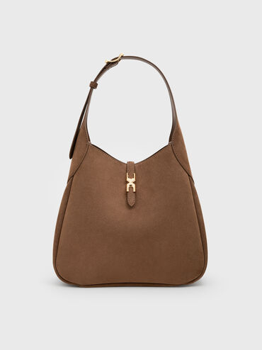 Adalyn Recycled Suede Hobo Bag, Mocha Brown, hi-res