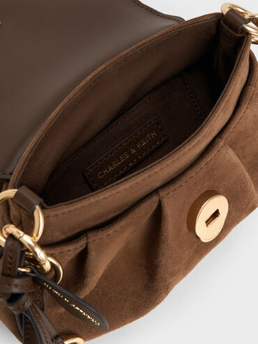 Britton Recycled Suede Ruched Saddle Bag, Mocha Brown, hi-res